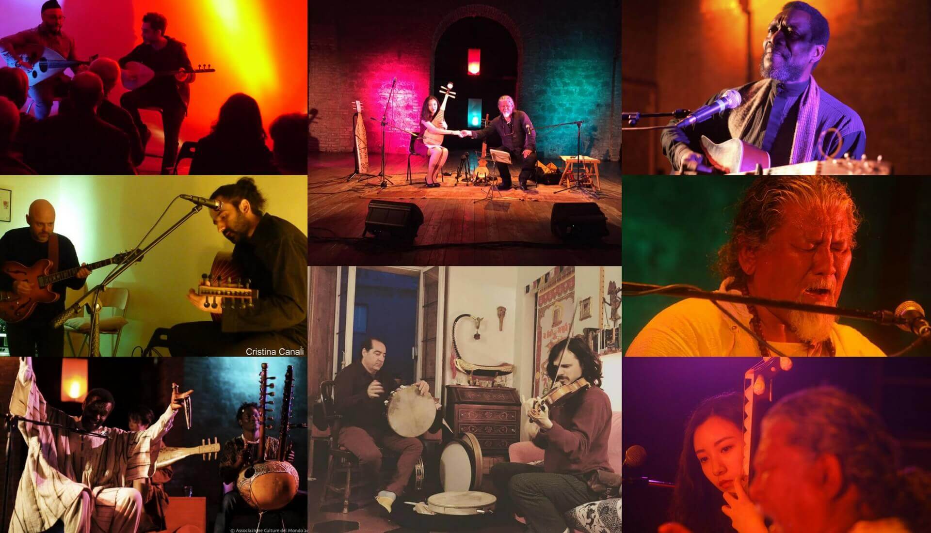 Accordi di Pace. A collage of musicians performing, rehearsing, and creating together across different encounters.