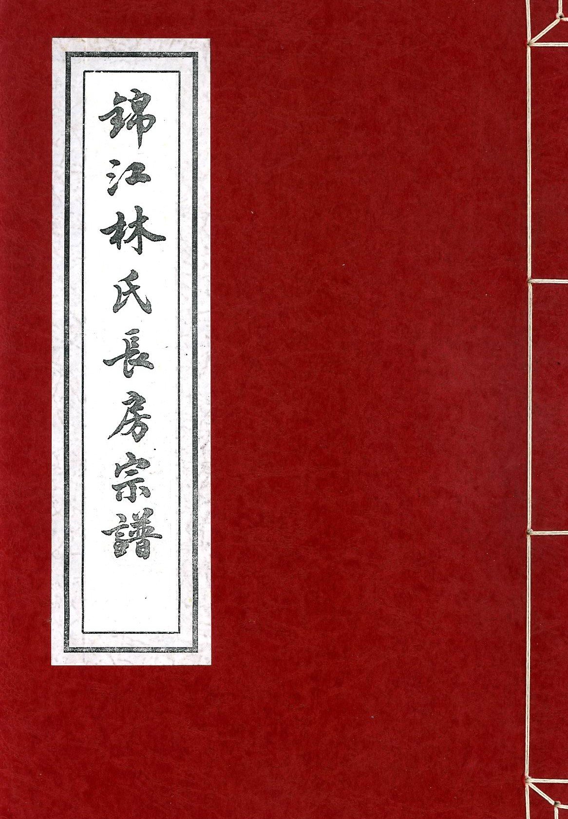 Cover of the Jinjiang Lin Clan Genealogy, a bound Chinese genealogy volume with a vertical title strip and stitched binding.